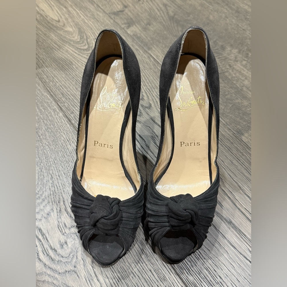 Christian Louboutin Black Knotted Peep-Toe Heels